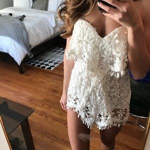 White lace strapless romper